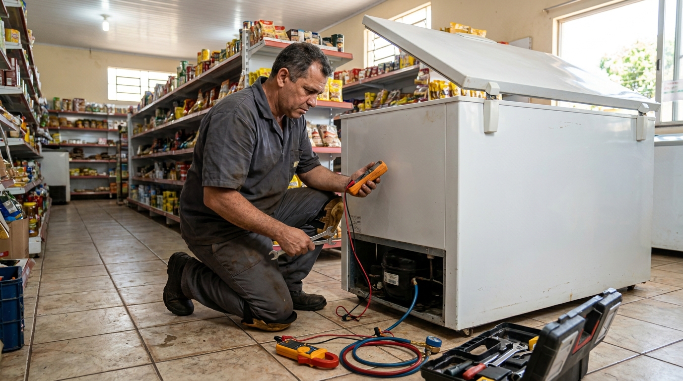 Troca de termostato de freezer em atendimento em Osasco‑SP